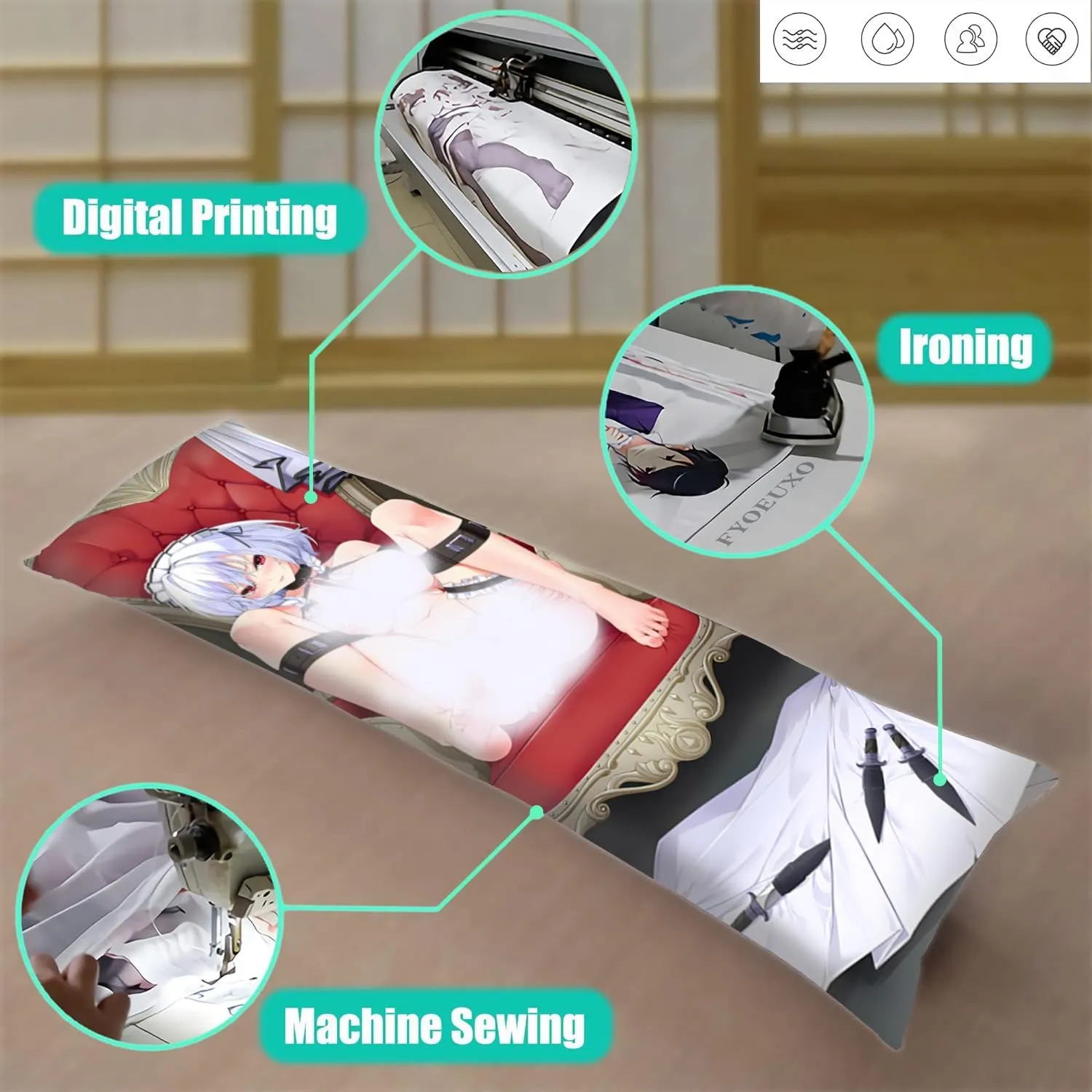 Dakimakura Anime Original Hugging Body Pillow Case, 19""x59"" Throw Pillow Cover, Double-Sided Print Bedding Decorative Pillowcase (C), FA08K