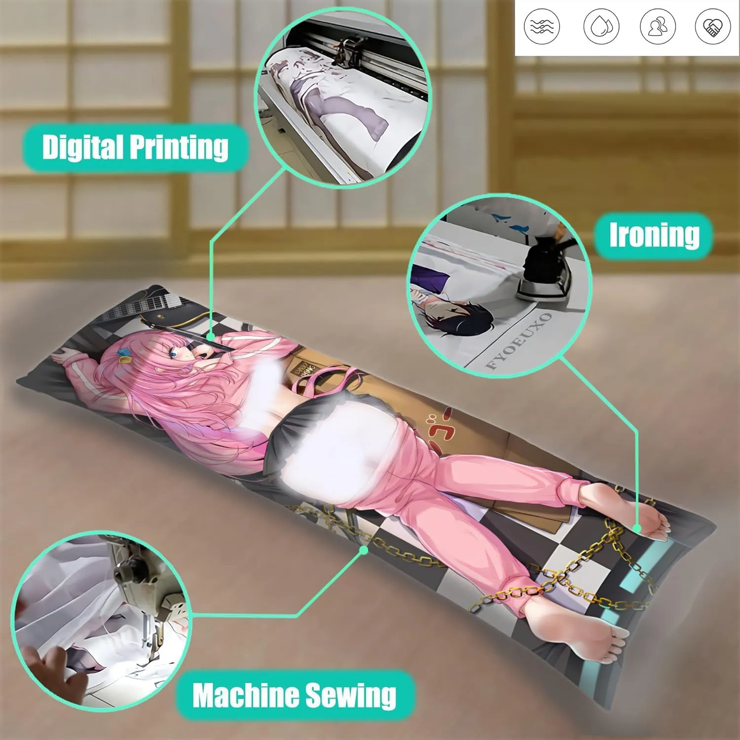 Dakimakura Anime Original Hugging Body Pillow Case, 19""x59"" Throw Pillow Cover, Double-Sided Print Bedding Decorative Pillowcase (D), FA08K
