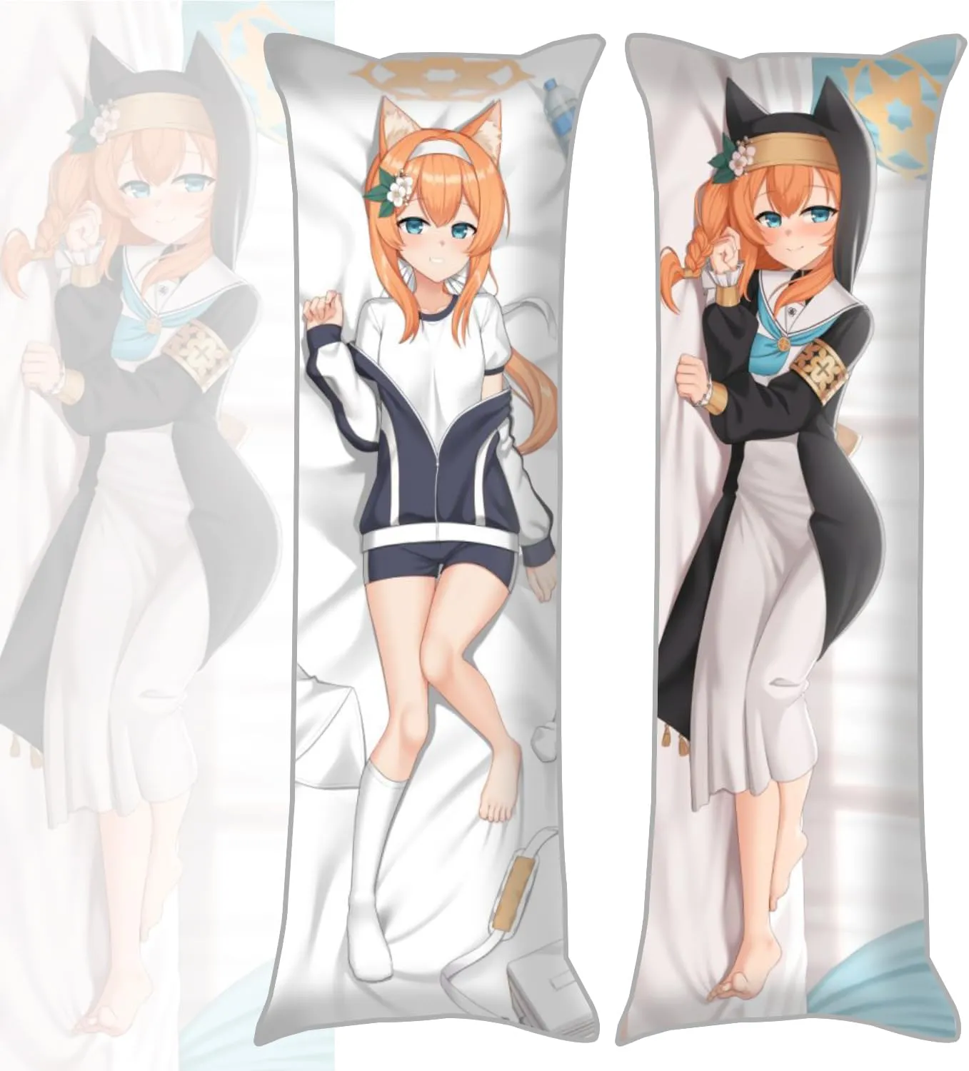 Dakimakura Blue Archive 20"x59"Anime Pillowcase Double-Sided Pattern Hugging Body Pillow Cover Case Peach Skin (Iochi Mari)