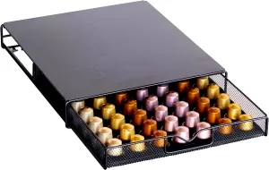 DecoBrothers OriginalLine Pod Holder Mesh Drawer, 56 Nespresso Capsule Organizer, Black