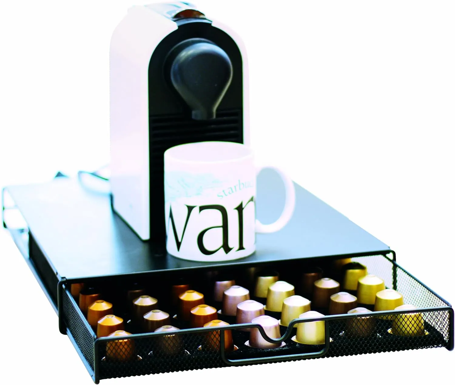 DecoBrothers OriginalLine Pod Holder Mesh Drawer, 56 Nespresso Capsule Organizer, Black