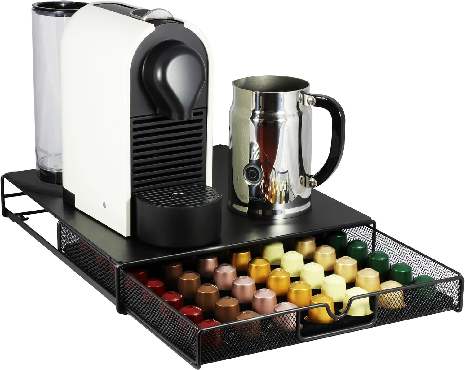 DecoBrothers OriginalLine Pod Holder Mesh Drawer, 56 Nespresso Capsule Organizer, Black