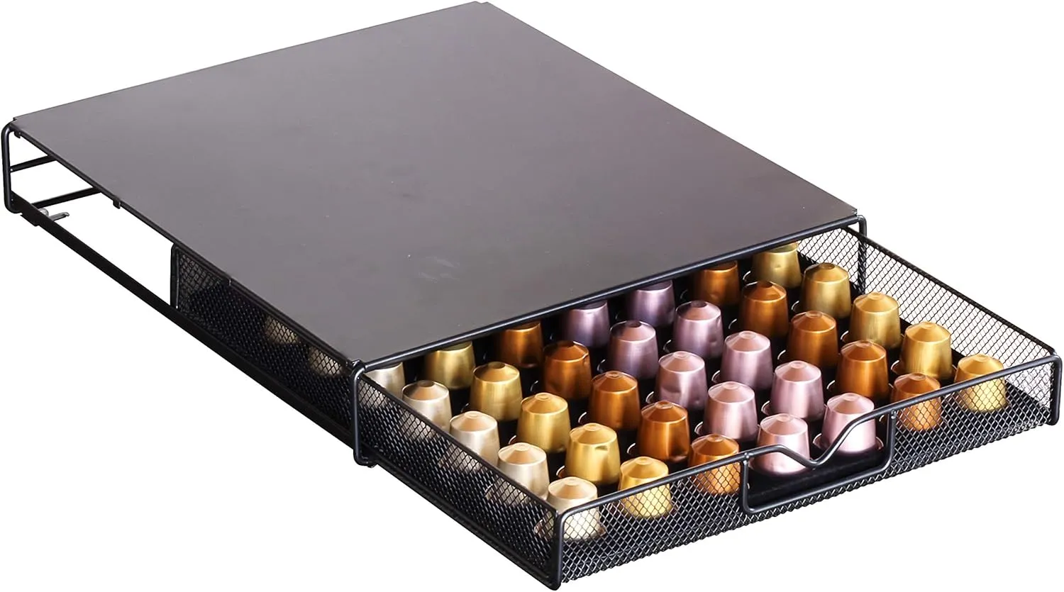 DecoBrothers OriginalLine Pod Holder Mesh Drawer, 56 Nespresso Capsule Organizer, Black