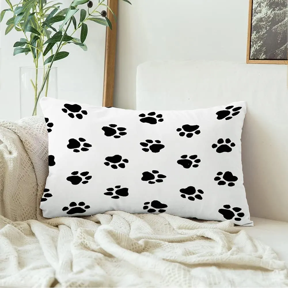 Decorative Throw Lumbar Pillow Covers Velvet Black Silhouette Pattern Foot Animal Dog Wildlife Abstract Shape Footprint Graphic Mark Nature Toe Cushion Cover for Sofa Couch Living Room Bed 12x20 Inch