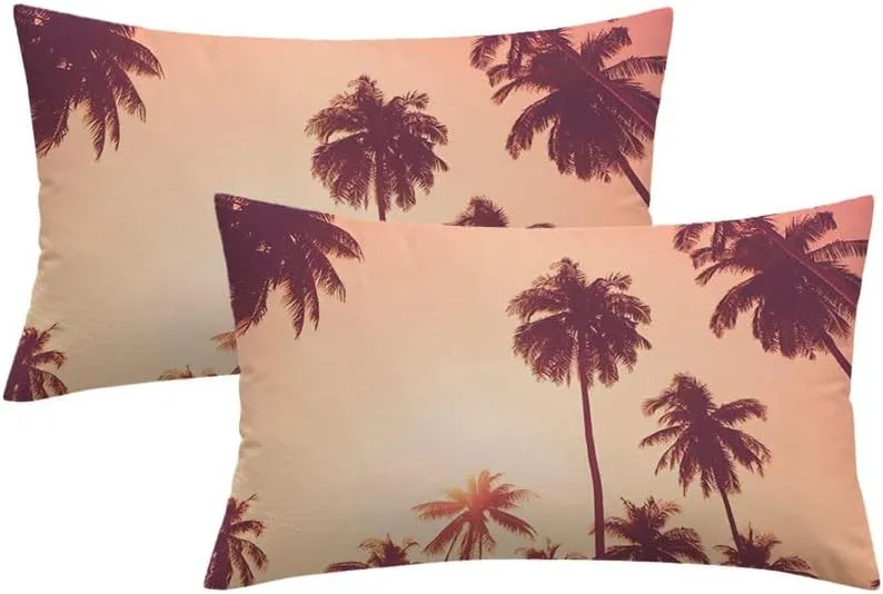 Decorative Velvet Throw Pillow Covers 12x20, Outdoor Sun Summer Vacation Nature Sky Travel California Adventure Sunrise Concept Design Exotic Pillow Case for Couch Bed Home, Set of 2