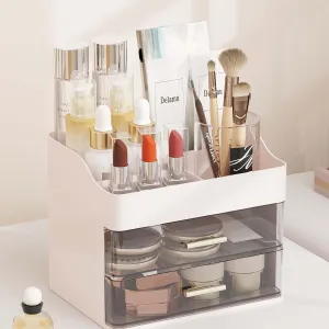 Delamu Makeup Organizer Countertop, 3-Tier Large Capacity Bathroom Counter Organizer with 2 Clear Drawers for Easy Access, Ideal for Makeup, Skincare, Lipsticks, Office Supplies, Present, etc, Pink