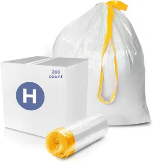 Delight Brands Compatible Trash Bags for Simplehuman Code H Garbage cans - Heavy-Duty 8-9 Gallon Drawstring Liners with 1.2 thickness. Custom fit kitchen waste Bags - 200 count.