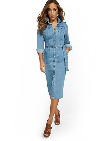 Denim Utility Midi Shirtdress