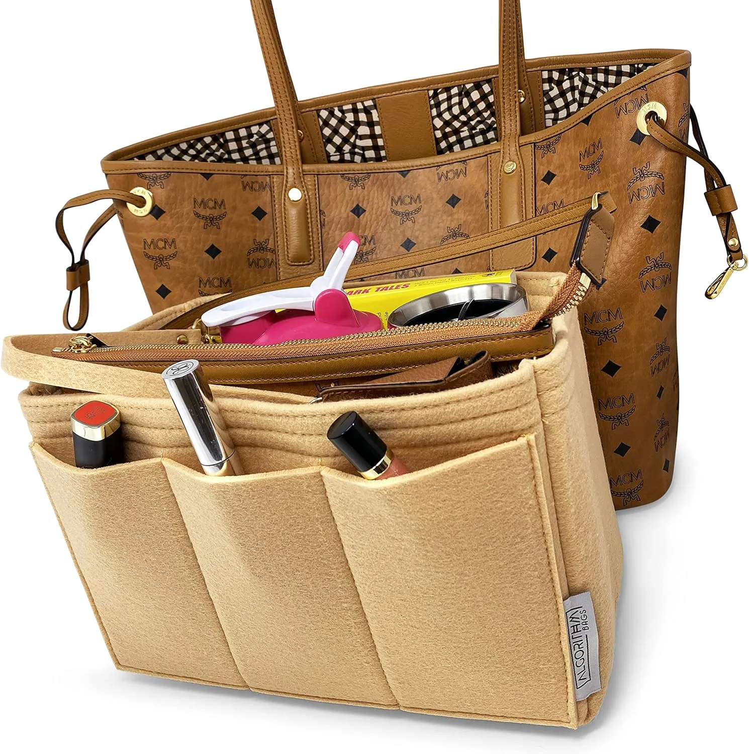 design for MCM Liz Large Shopper Purse Organizer Insert | Luxury Shaper Liner (Tan)