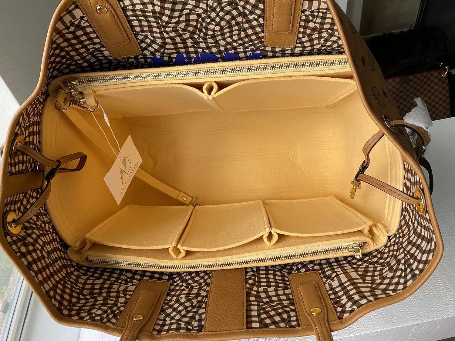 design for MCM Liz Large Shopper Purse Organizer Insert | Luxury Shaper Liner (Tan)