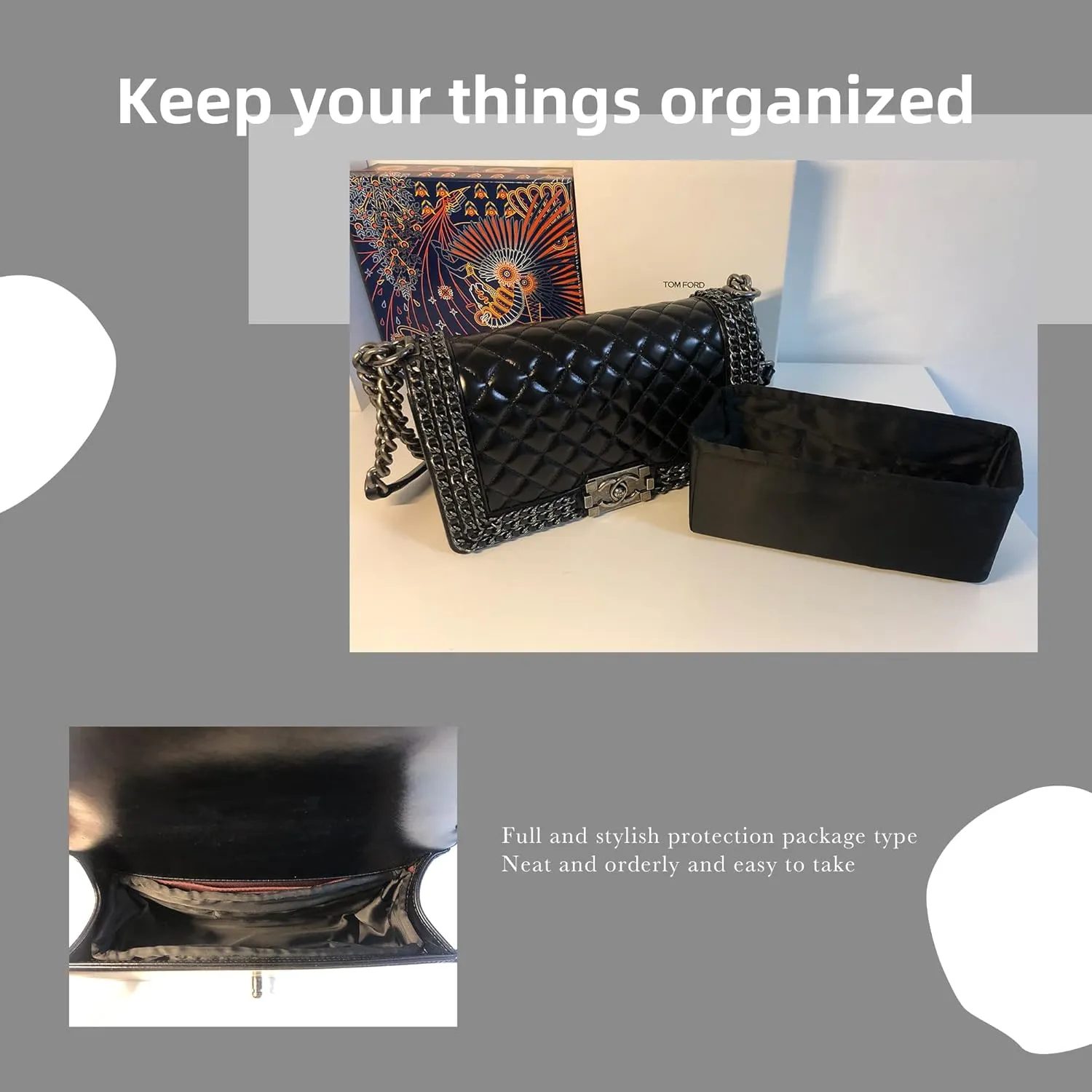 DGAZ Silky Purse Organizer Insert For Chanel Leboy Bags, Luxury Handbag & Tote Organizer, Simplicity bag organizer (Black,Small 20)