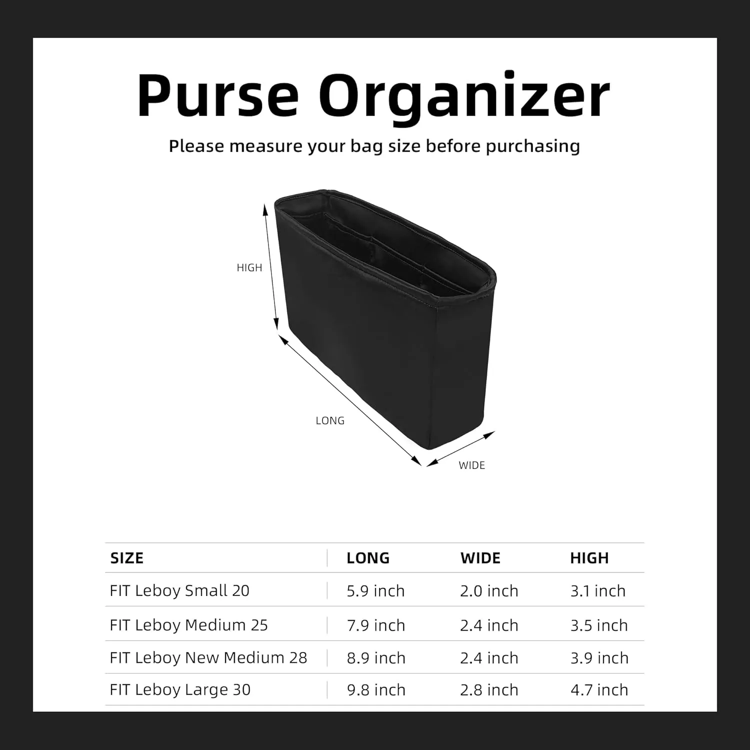DGAZ Silky Purse Organizer Insert For Chanel Leboy Bags, Luxury Handbag & Tote Organizer, Simplicity bag organizer (Black,Small 20)