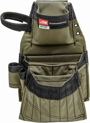 Diamondback Miter Tool Pouch - Clip-On Belt Pouch with 3 Pockets, 7 Slots, & 3 Loops - Lightweight & Durable - 15.25"x10.25", 1 lb (Ranger Green)