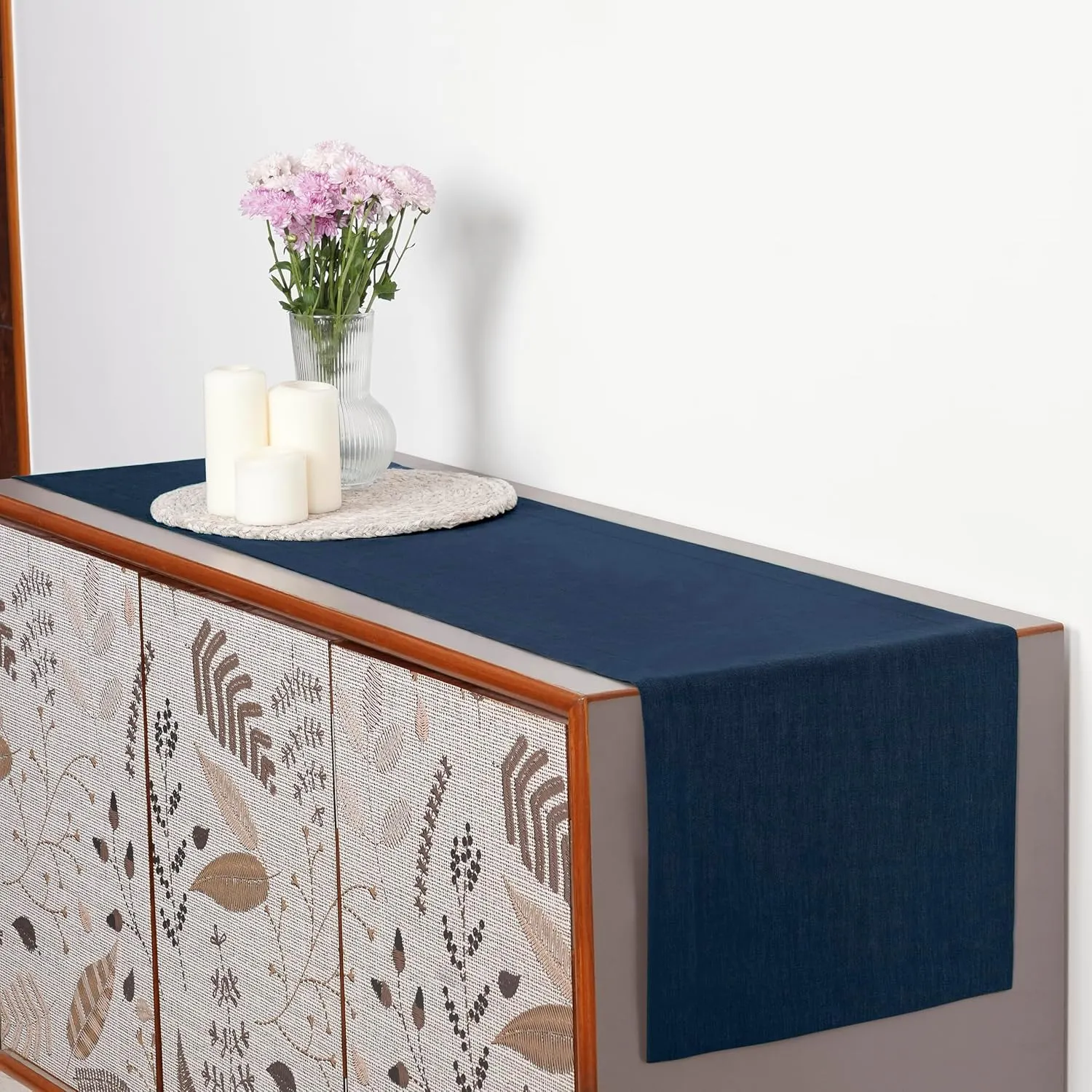D'Moksha Homes Linen Table Runner 14 x 72 Inch - 100% Pure Linen Navy Blue Table Runner - Machine Washable Farmhouse Table Runner for 4th of July