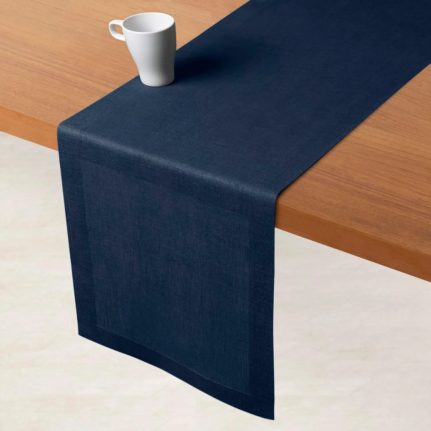 D'Moksha Homes Linen Table Runner 14 x 72 Inch - 100% Pure Linen Navy Blue Table Runner - Machine Washable Farmhouse Table Runner for 4th of July
