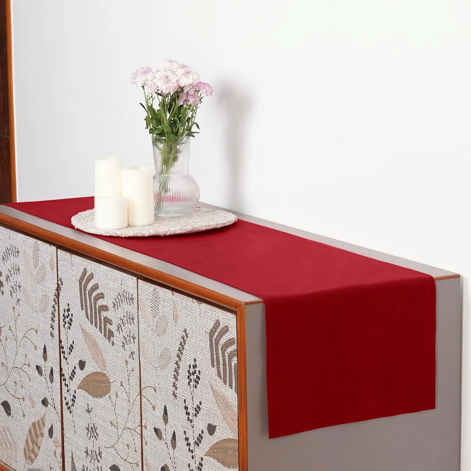 D'Moksha Homes Linen Table Runner 14 x 72 Inch - 100% Pure Linen Red Table Runner - Machine Washable Farmhouse Table Runner for 4th of July