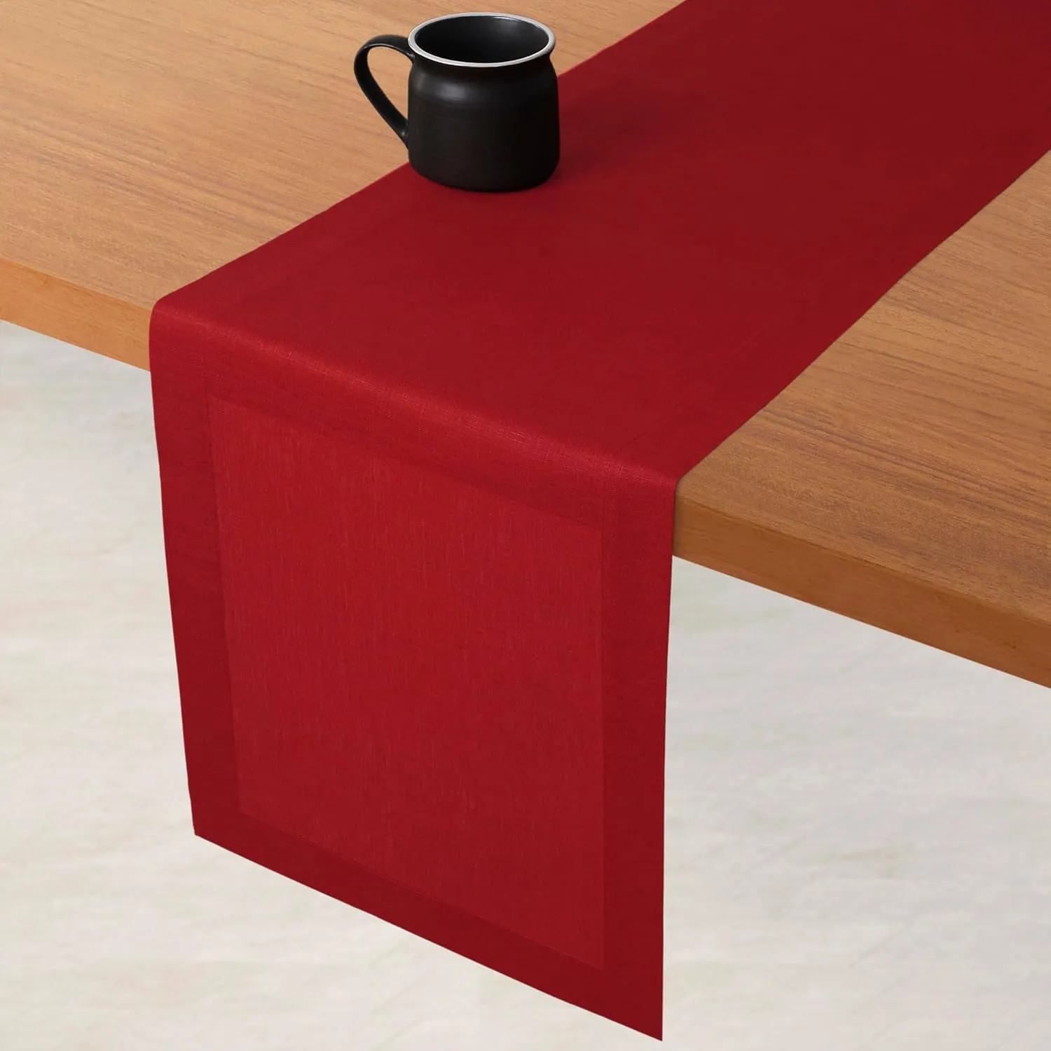 D'Moksha Homes Linen Table Runner 14 x 72 Inch - 100% Pure Linen Red Table Runner - Machine Washable Farmhouse Table Runner for 4th of July
