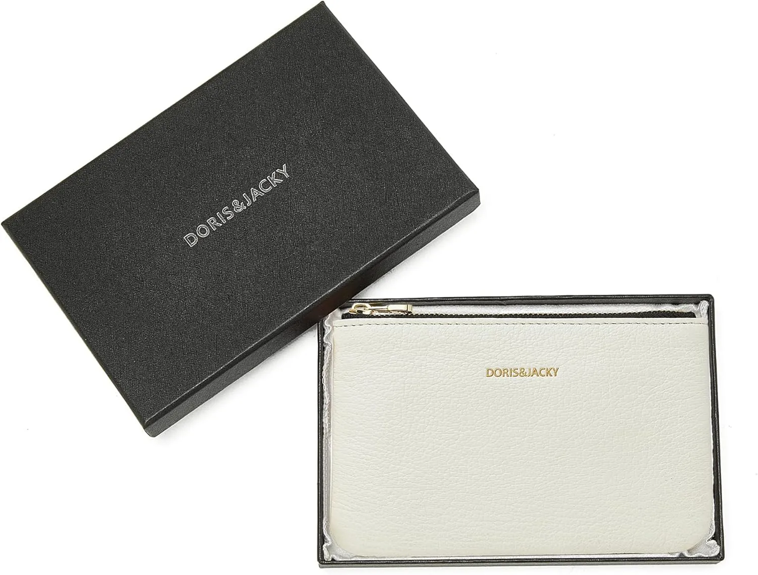 DORIS&JACKY Small Leather Coin Purse Mini Keychain Pouch Card Holder For Men Women (6-White)