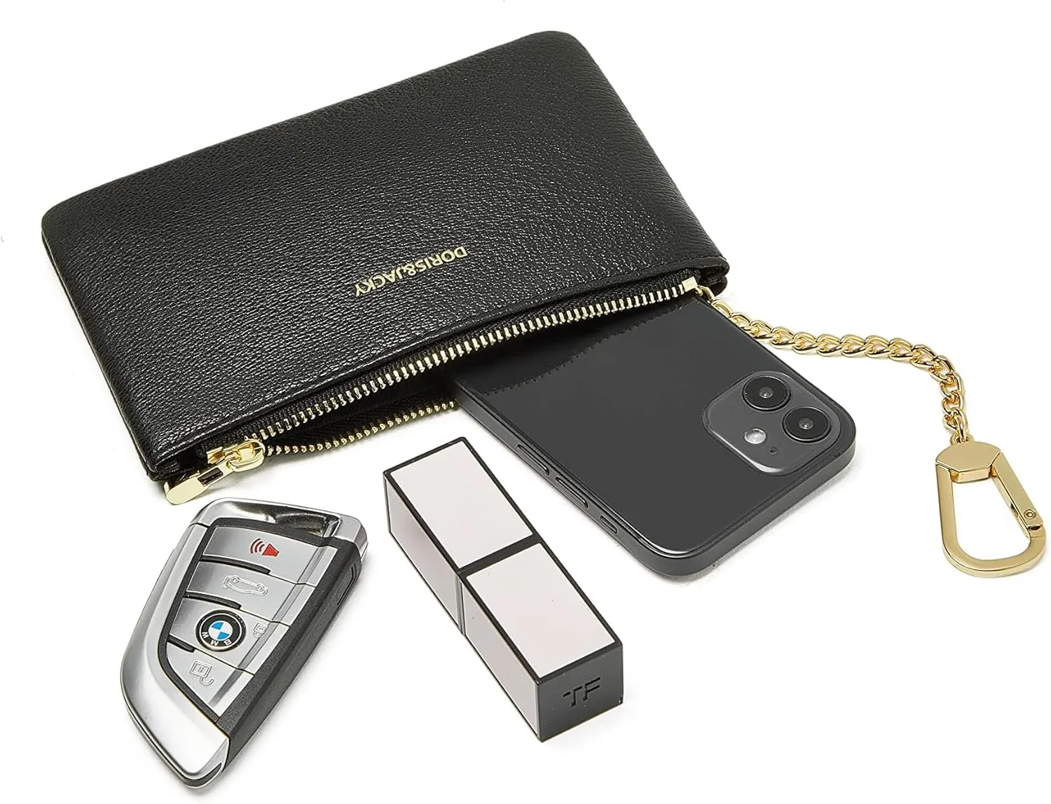 DORIS&JACKY Small Leather Coin Purse Mini Keychain Pouch Card Holder For Men Women (6-White)