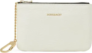 DORIS&JACKY Small Leather Coin Purse Mini Keychain Pouch Card Holder For Men Women (6-White)