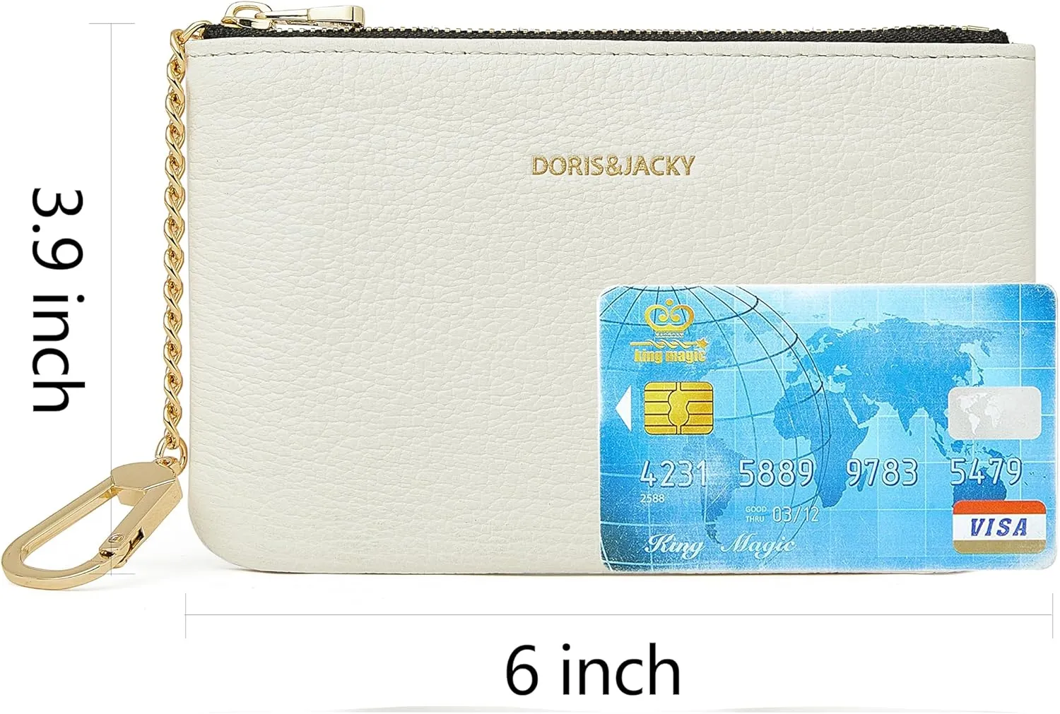 DORIS&JACKY Small Leather Coin Purse Mini Keychain Pouch Card Holder For Men Women (6-White)