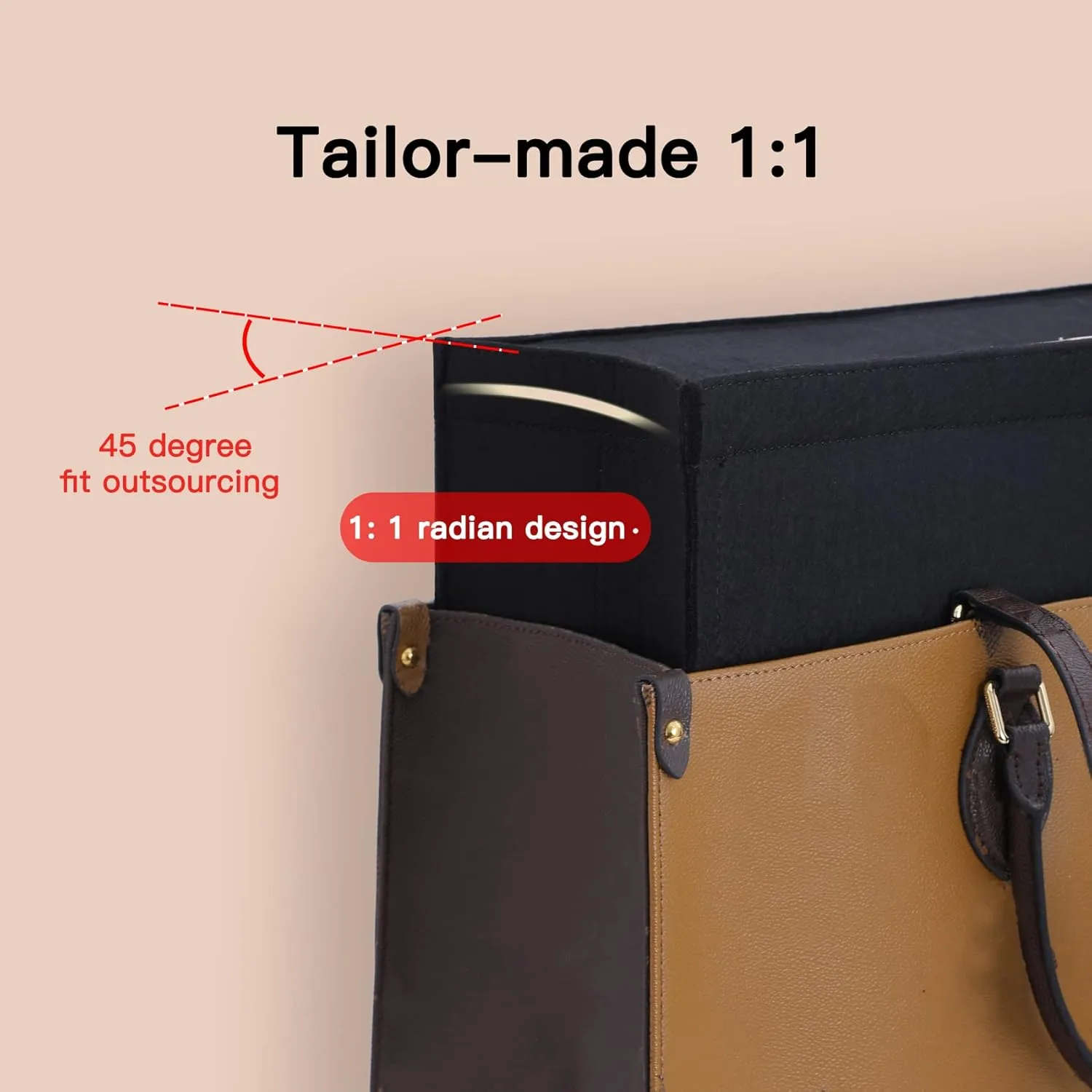 Doxo Purse Organizer Insert, Felt Bag Organizer Insert with Zipper, Tote Organizer Perfect for Lv Onthego MM & D Book Tote Medium (Black-With Cover, L)