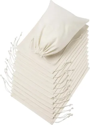 DR 100 Percent Cotton Muslin Drawstring Bags 12-Pack For Storage Pantry Gifts (9 x 12 inch - 12 pack, Beige)