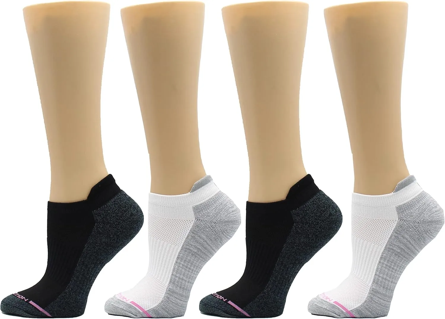 Dr. Motion 4 Pairs Womens Low Cut Cushioned Breathable Compression Ankle Socks with Arch Support