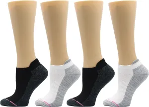 Dr. Motion 4 Pairs Womens Low Cut Cushioned Breathable Compression Ankle Socks with Arch Support