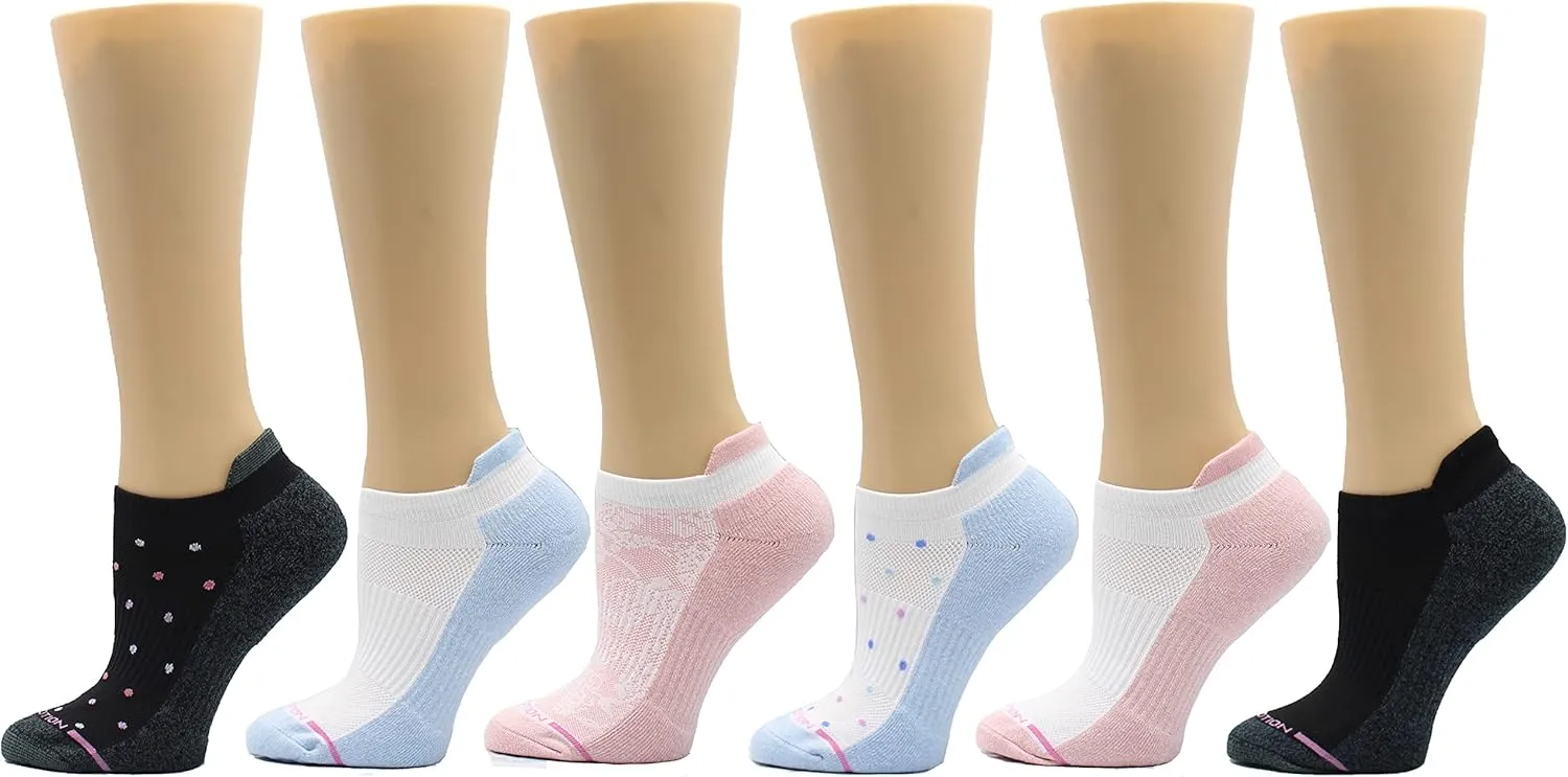 Dr. Motion Womens Low Cut Cushioned Breathable Compression Ankle Socks with Arch Support 6 Pairs