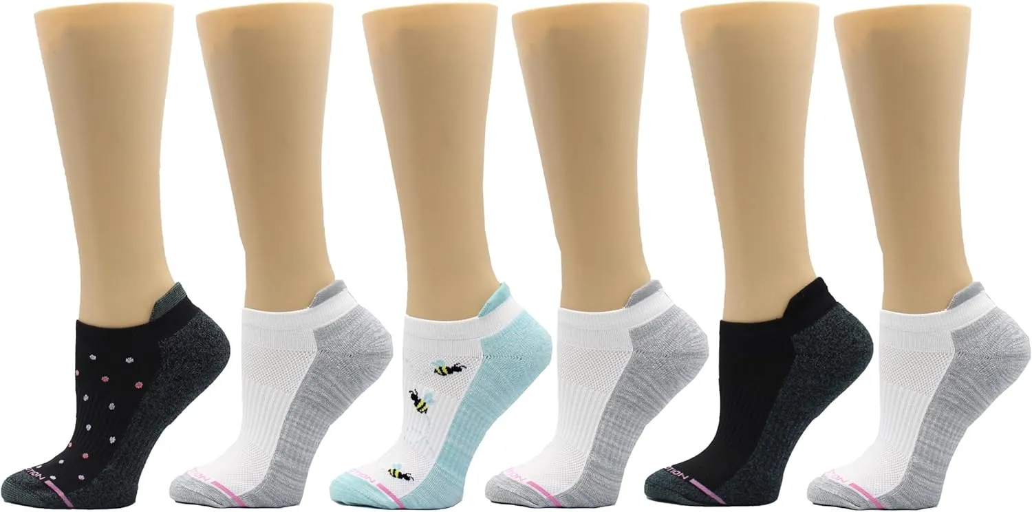 Dr. Motion Womens Low Cut Cushioned Breathable Compression Ankle Socks with Arch Support 6 Pairs
