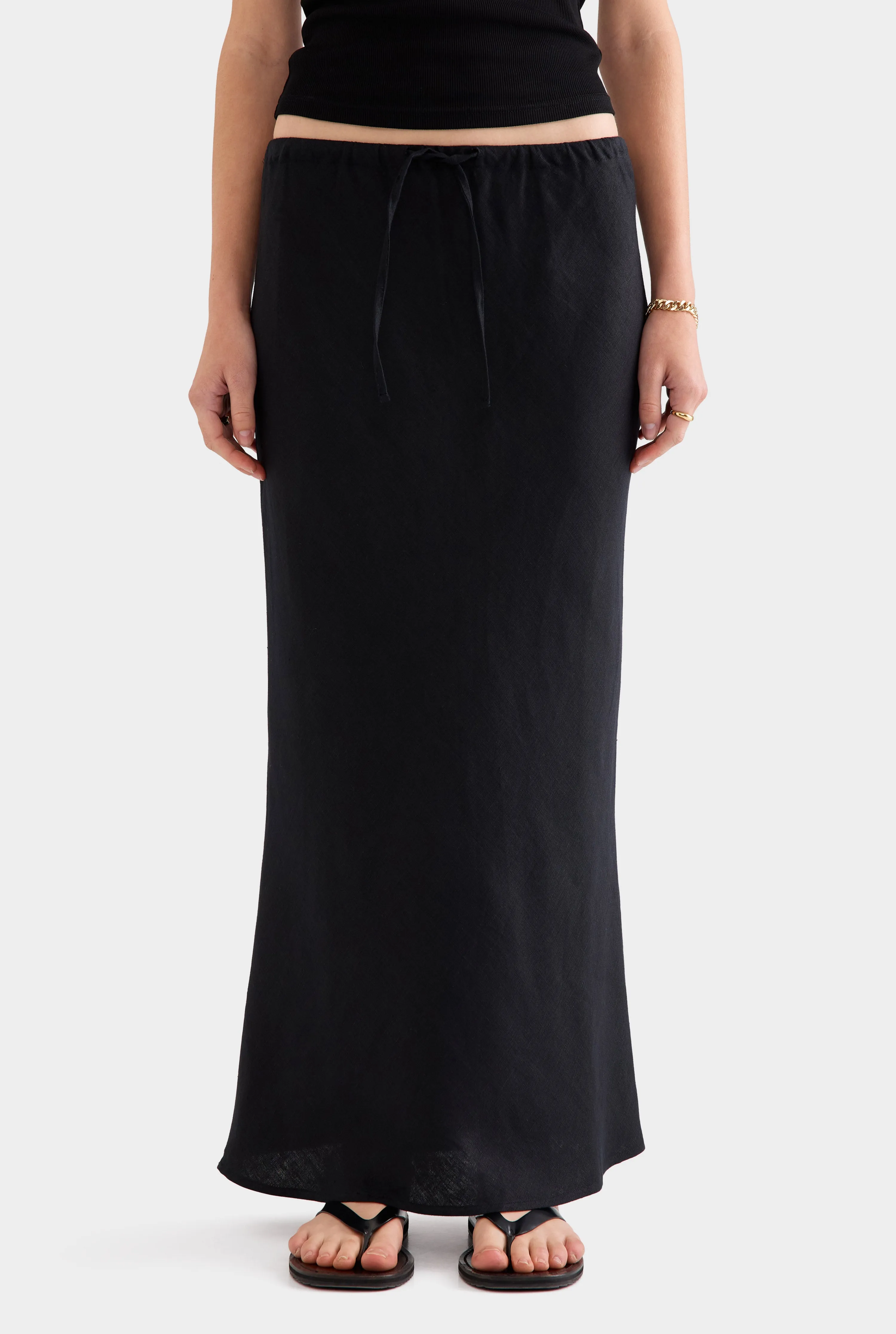 Drawstring Bias Skirt - Black