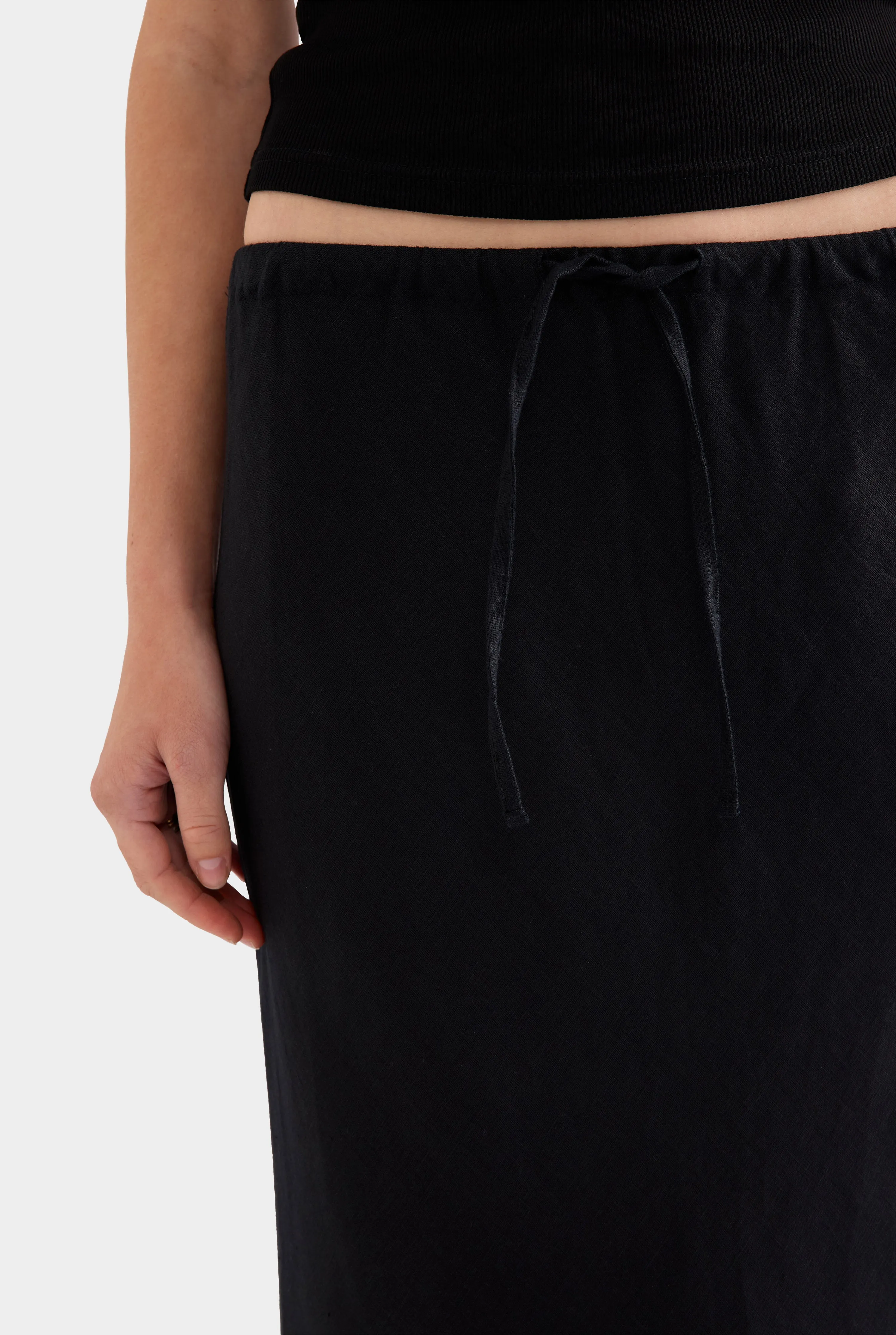 Drawstring Bias Skirt - Black