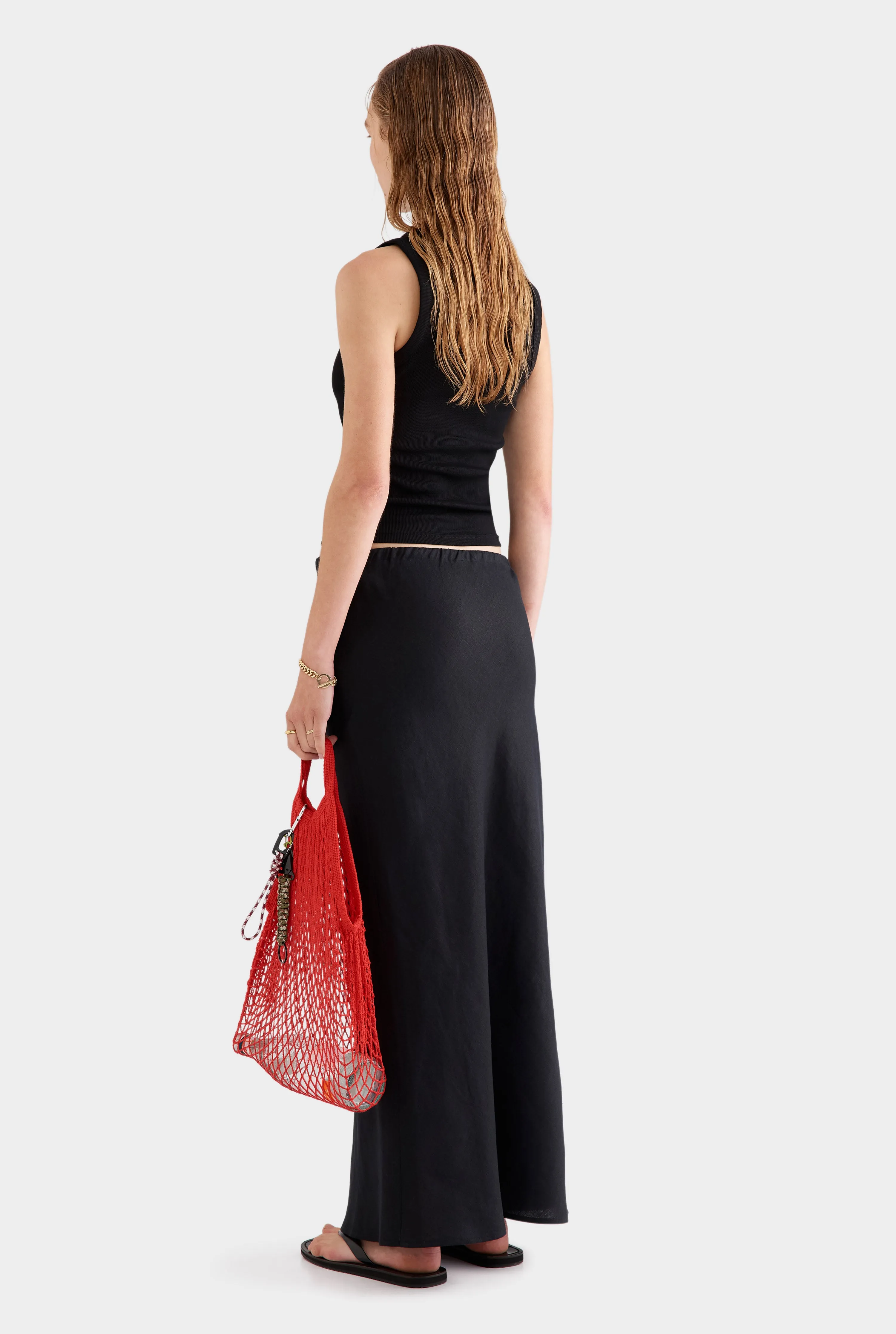Drawstring Bias Skirt - Black