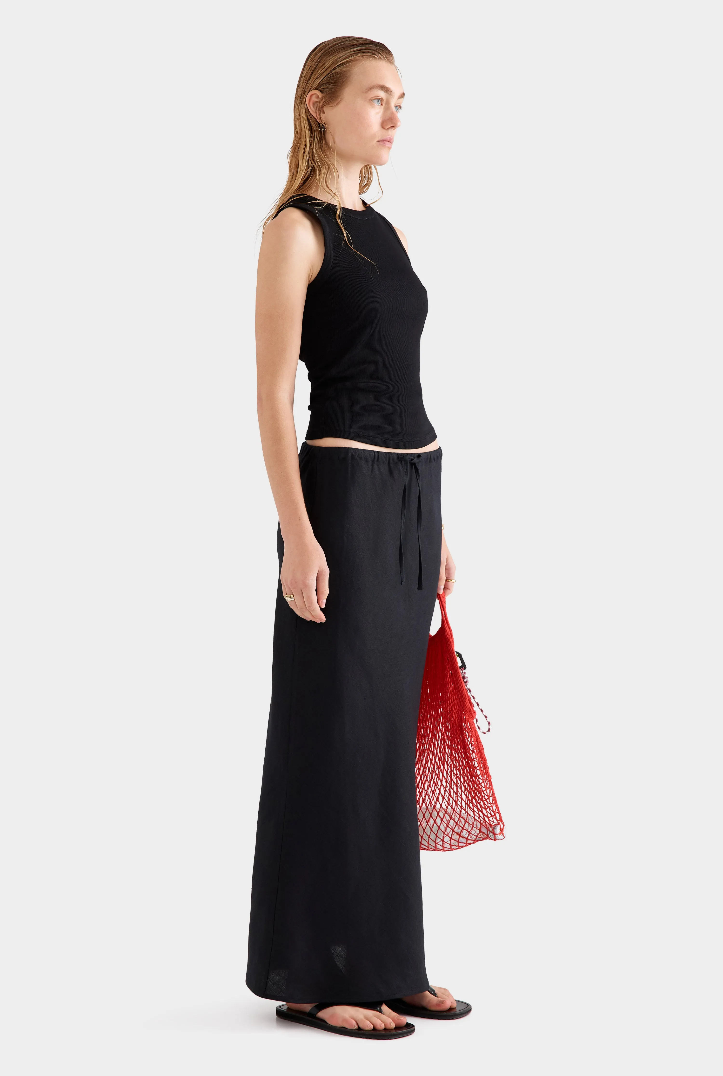 Drawstring Bias Skirt - Black