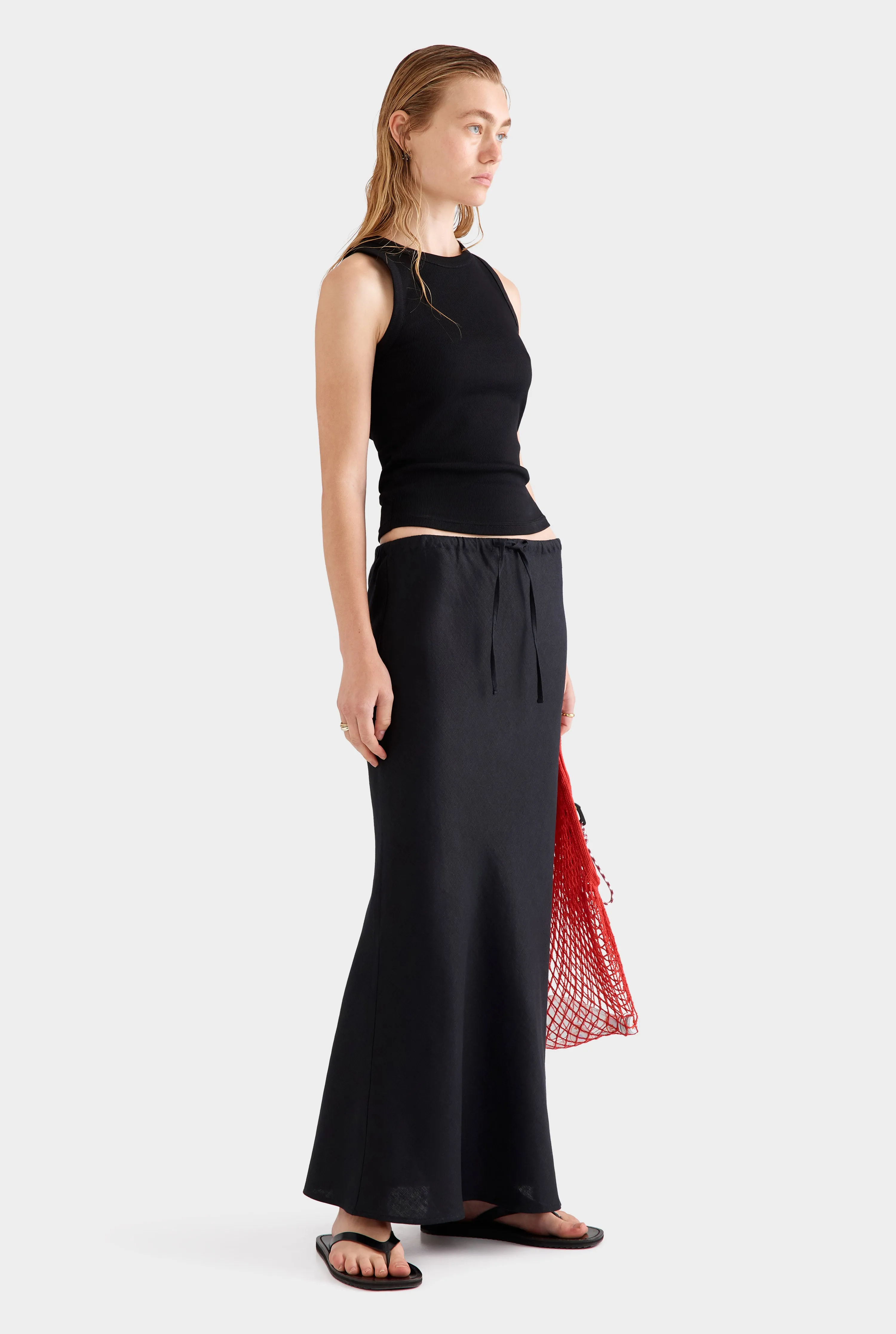 Drawstring Bias Skirt - Black