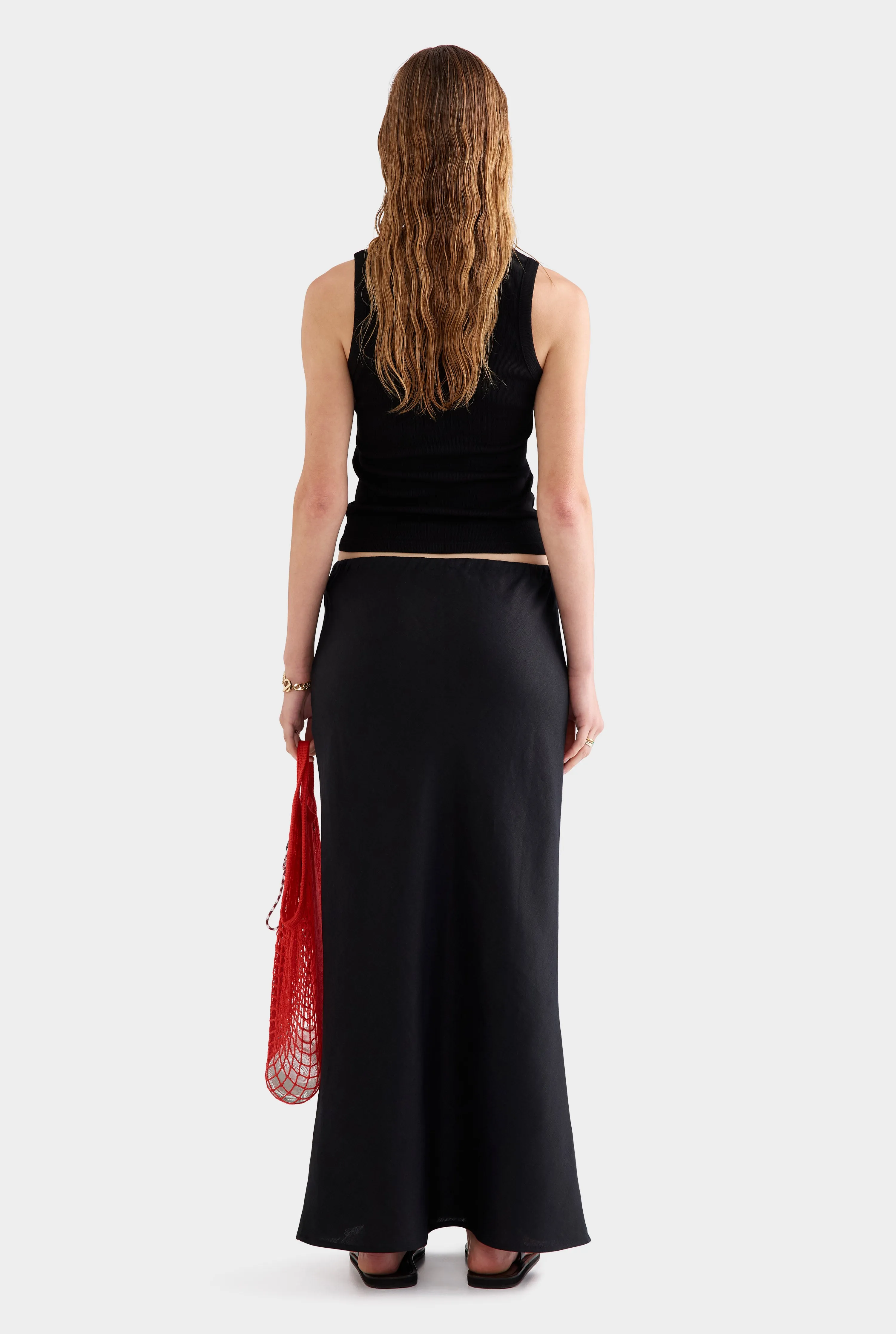 Drawstring Bias Skirt - Black