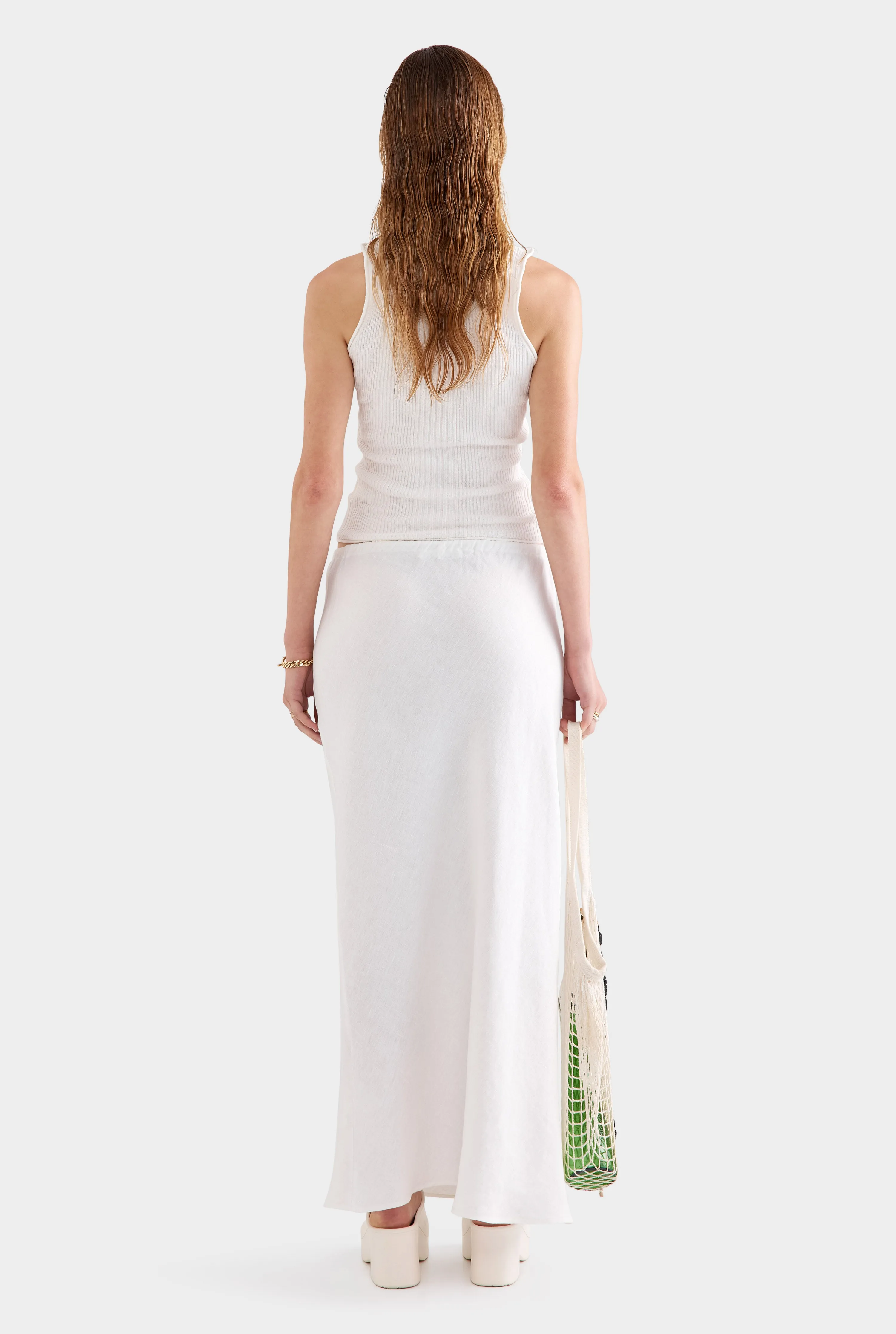 Drawstring Bias Skirt - White