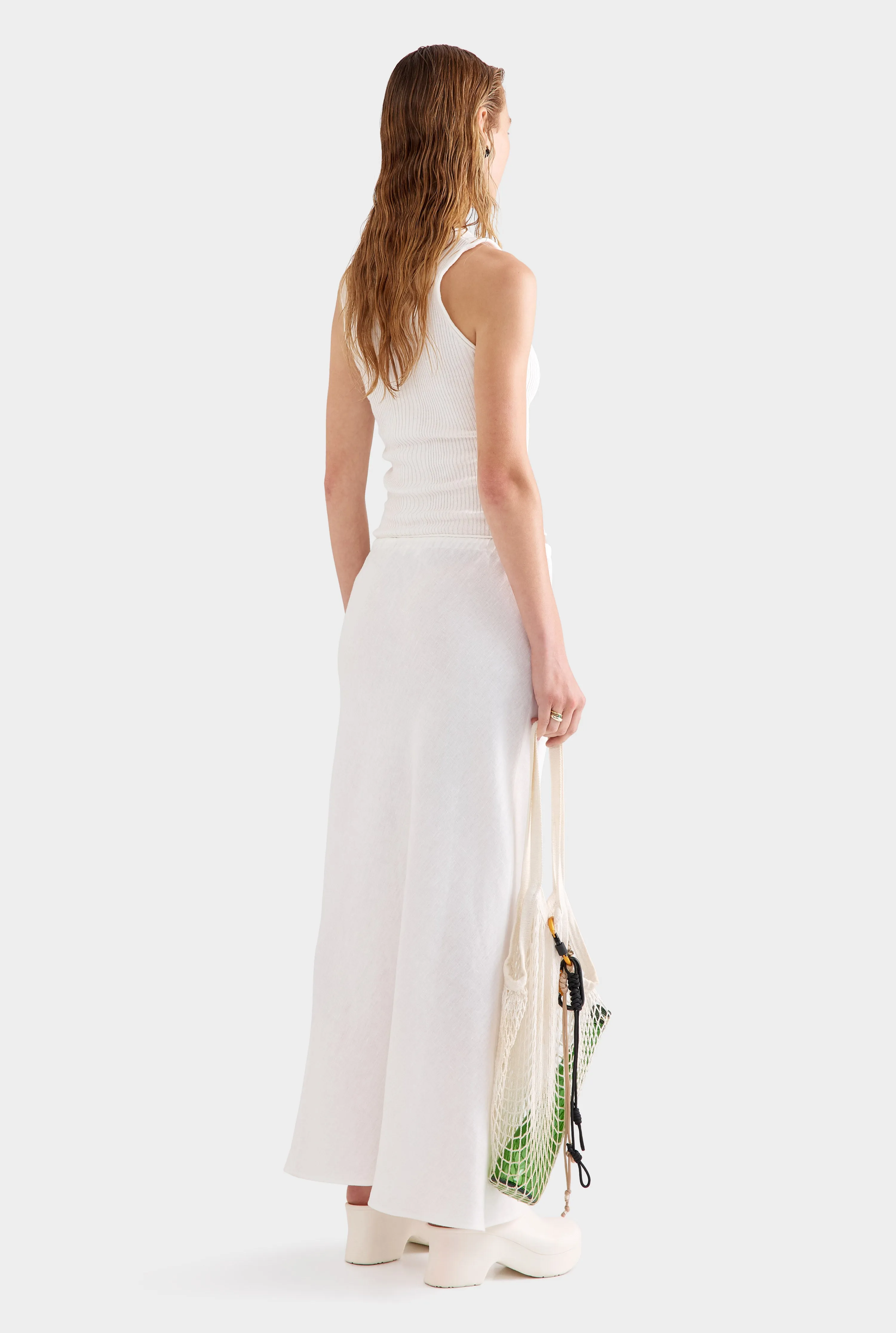 Drawstring Bias Skirt - White