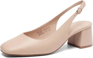 DREAM PAIRS Women's Low Chunky Heels Slingback Square Toe Block Dress Shoes Closed Toe Comfortable Wedding Work Pumps
