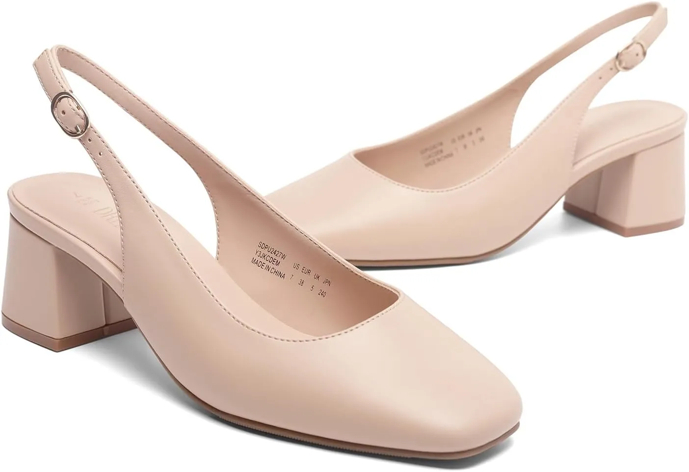 DREAM PAIRS Women's Low Chunky Heels Slingback Square Toe Block Dress Shoes Closed Toe Comfortable Wedding Work Pumps