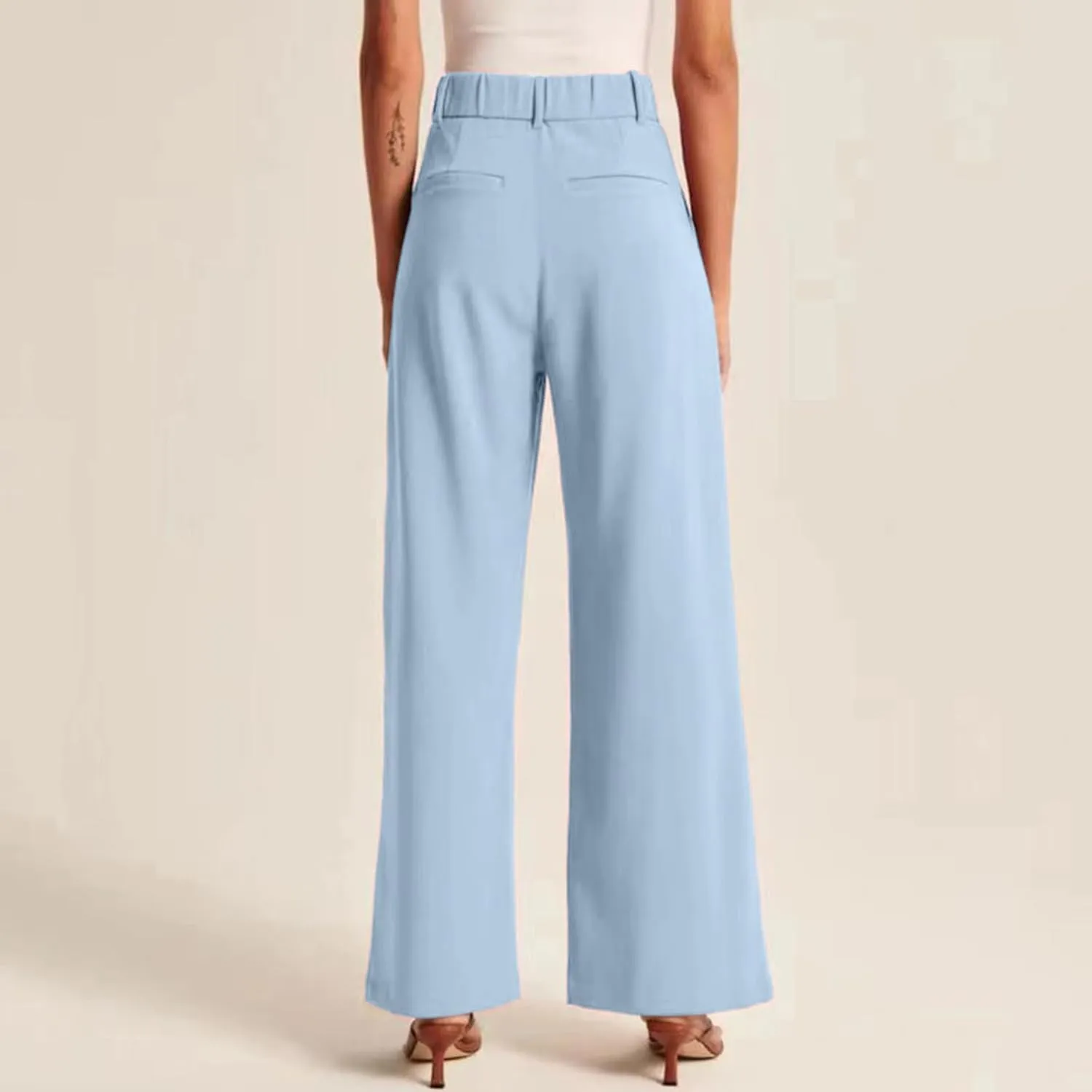Dress Pants Women Wide Leg High Waisted Button Pleated Business Pants Casual Loose Slacks Trousers with Pockets