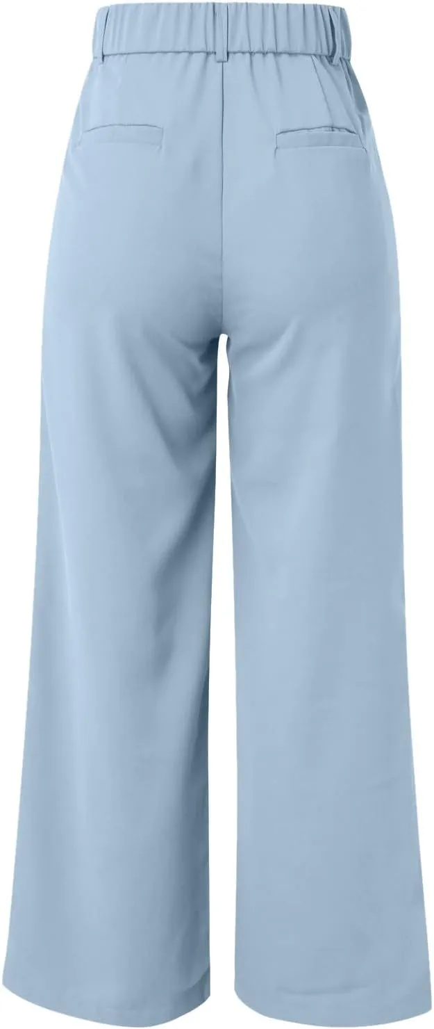 Dress Pants Women Wide Leg High Waisted Button Pleated Business Pants Casual Loose Slacks Trousers with Pockets