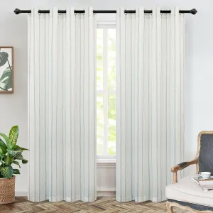 DriftAway Farmhouse Linen Blend Blackout Curtains 84 Inches Long for Bedroom Vertical Striped Printed Linen Curtains Thermal Insulated Lined Treatments for Living Room 2 Panels W52 x L84 Green