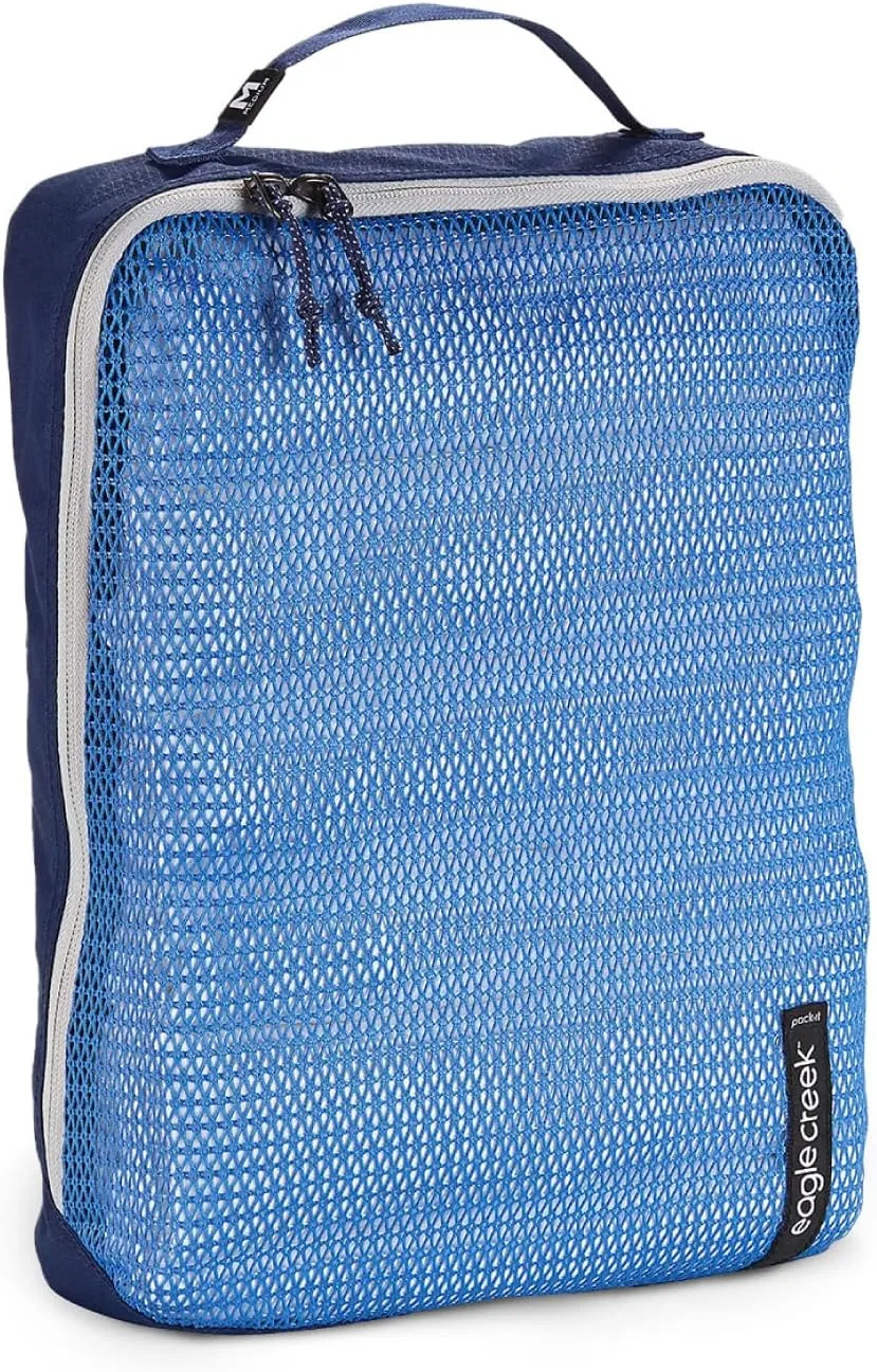 Eagle Creek Pack-It Reveal Medium Packing Cubes for Travel - Durable, Water-Resistant Fabric with Angled Zipper Design and Full Front-Panel Mesh Window, Az Blue/Grey
