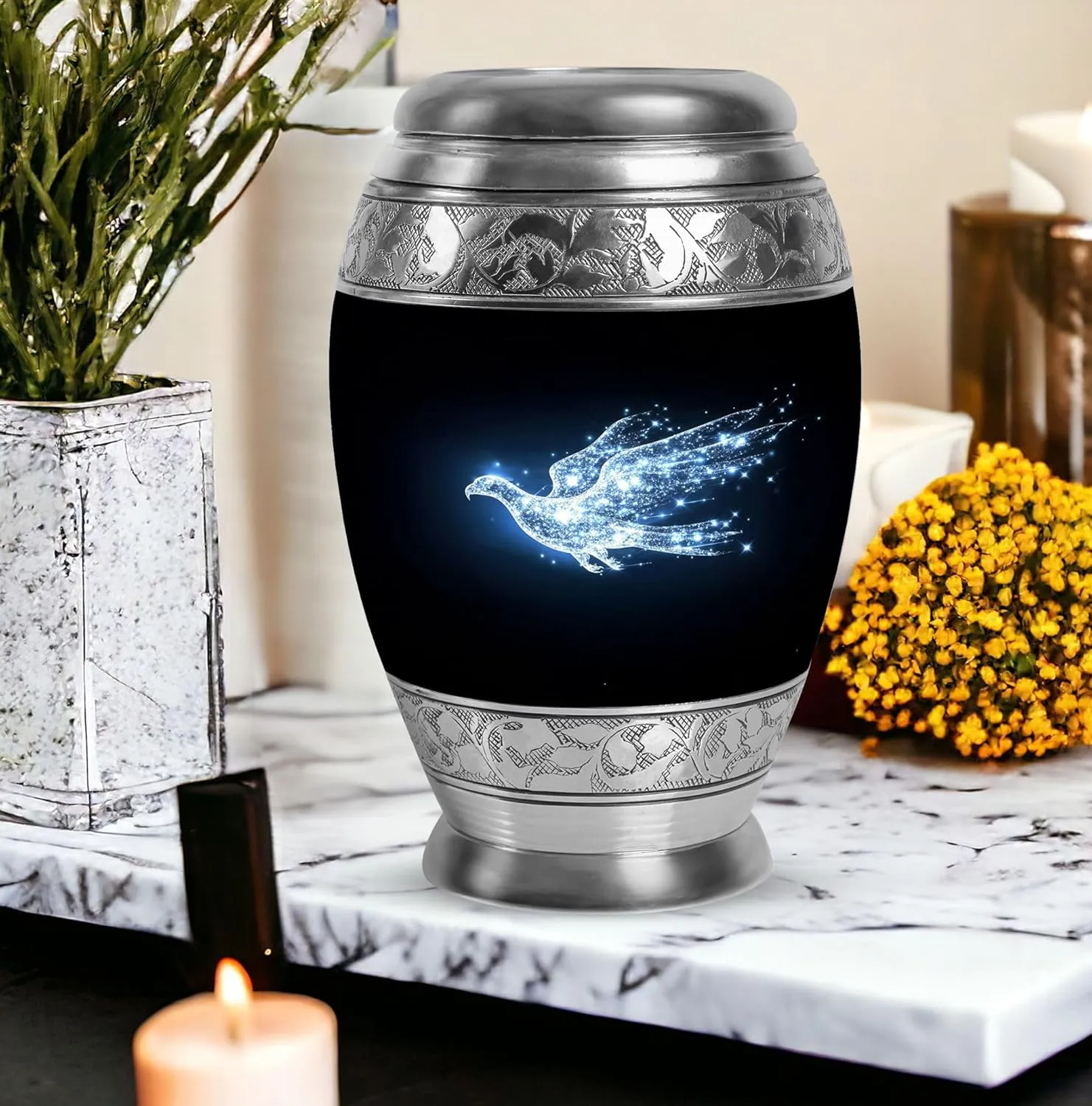 Eagle of The Stars - 10" Large Keepsake - Cremation Urns for Human Ashes Adult - Decorative Urns for Human Ashes Adult Man with Eagle - Burial Urn for Mom|Dad - Funeral Urn (with Velvet Bag)