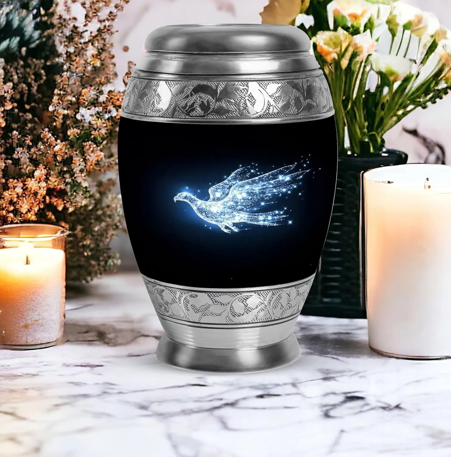 Eagle of The Stars - 10" Large Keepsake - Cremation Urns for Human Ashes Adult - Decorative Urns for Human Ashes Adult Man with Eagle - Burial Urn for Mom|Dad - Funeral Urn (with Velvet Bag)