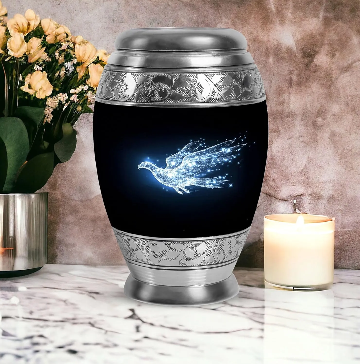 Eagle of The Stars - 10" Large Keepsake - Cremation Urns for Human Ashes Adult - Decorative Urns for Human Ashes Adult Man with Eagle - Burial Urn for Mom|Dad - Funeral Urn (with Velvet Bag)
