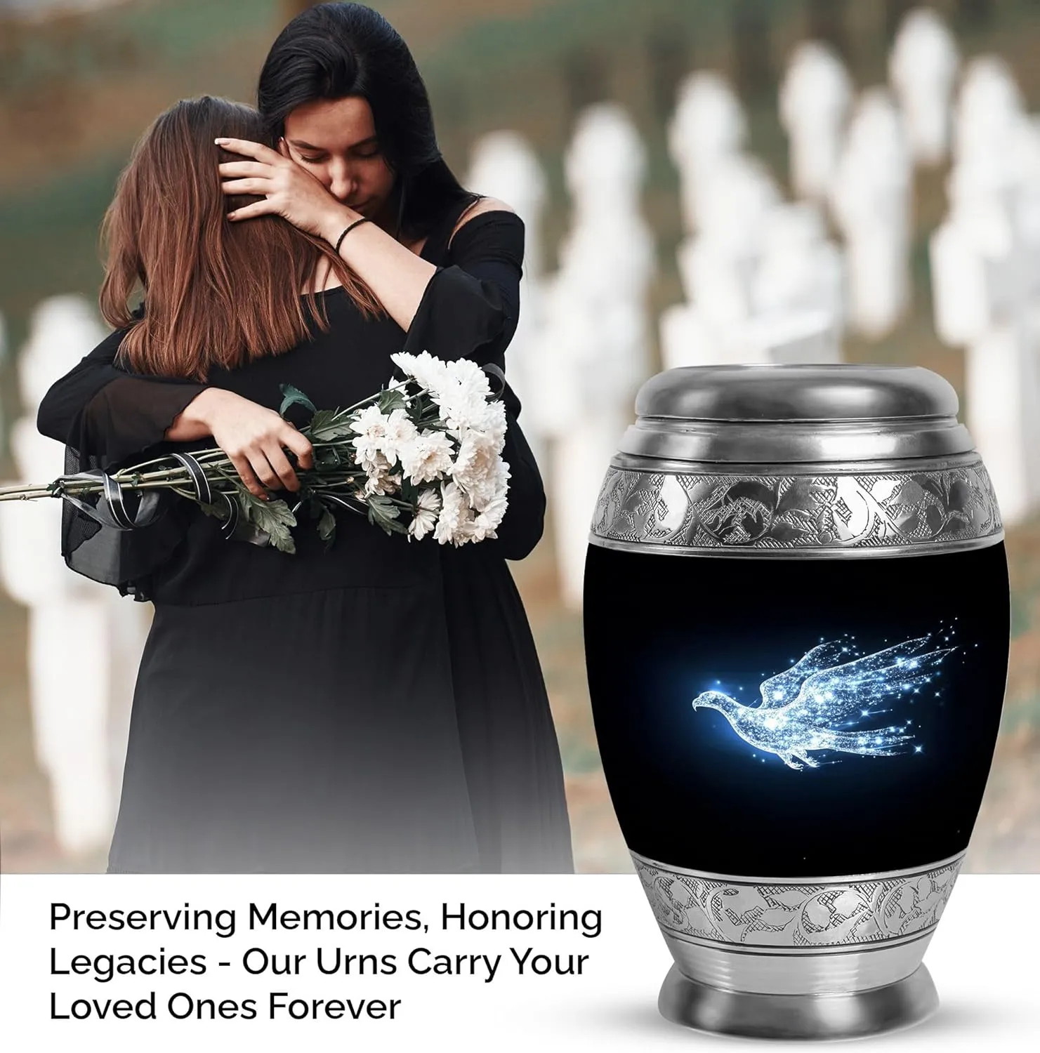 Eagle of The Stars - 10" Large Keepsake - Cremation Urns for Human Ashes Adult - Decorative Urns for Human Ashes Adult Man with Eagle - Burial Urn for Mom|Dad - Funeral Urn (with Velvet Bag)