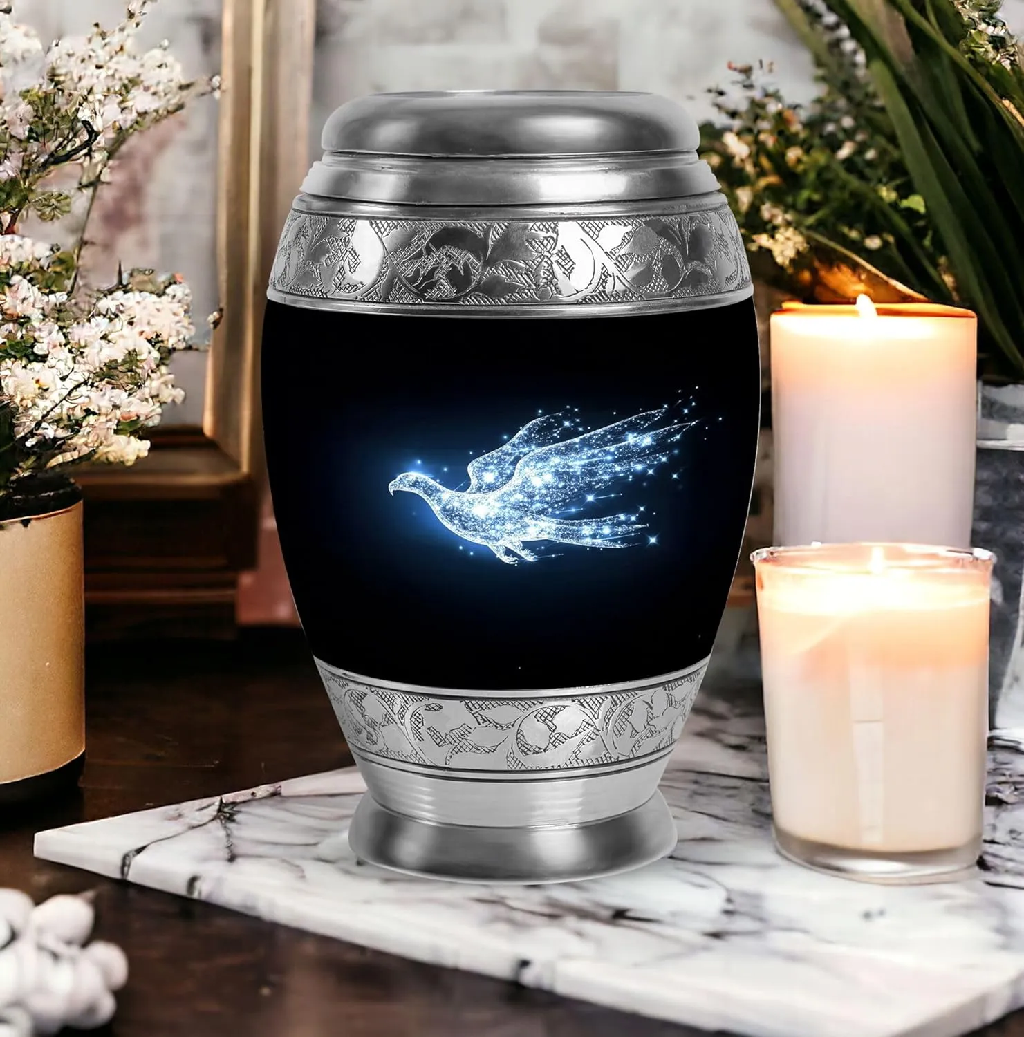 Eagle of The Stars - 10" Large Keepsake - Cremation Urns for Human Ashes Adult - Decorative Urns for Human Ashes Adult Man with Eagle - Burial Urn for Mom|Dad - Funeral Urn (with Velvet Bag)